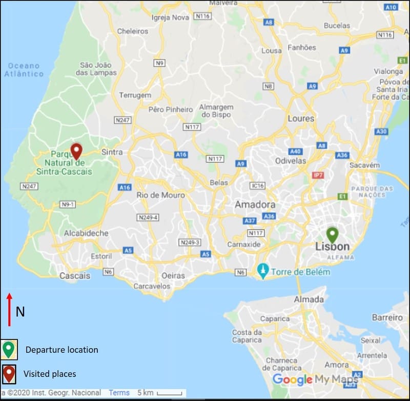 Map Lisbon Palace of Monserrate Sintra